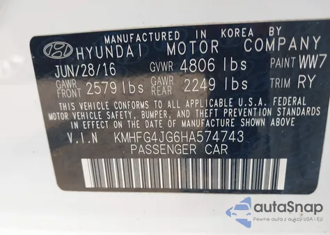 2017 Hyundai Azera z USA, uszkodzony, nr VIN KMHFG4JG6HA574743